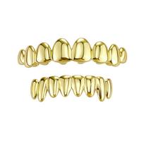 Stock Hip Hop Rapper 10 Tooth Grillz Brass Base Real Gold Plating Smooth Polished Surface Cosplay Teeth Jewelry auksas