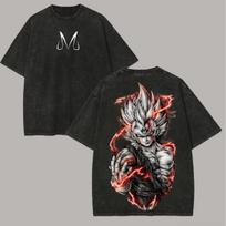 Dragon Ball Z Majin Vegeta Spausdinti Unisex skalbti marškinėliai Vyrams Moterims Oversized Gatvės stiliaus trumparankoviai Laisvalaikio moteriški vyriški drabužiai XXL gray
