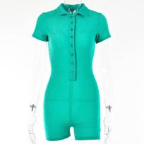 summer new onesie sexy small lapel cardigan single-breasted shorts onesie L žalia