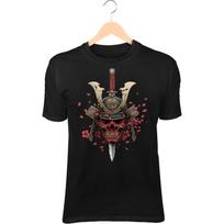 Skull Samurai T-Shirt – Cracked Red Mask, Raised Katana, Warrior Spirit 3XL brown