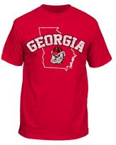 Georgia Bulldogs Vyriški koledžo trumpomis rankovėmis marškinėliai su nusidėvėjusiu valstijos arkos logotipu XL red