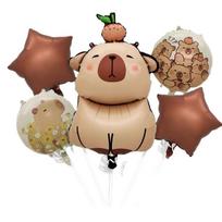 5PCS Large Capybara Balloon Animal Inflatable Toy Guinea Pig Foil Balloon Cute Happy Birthday Party Decor Inflatable Air Balloon 10inch beige