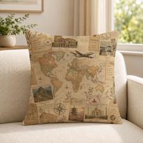art vintage travel map collage Cushion Cover Soft Short Plush SkinFriendly Cushion Case for MultiScene Use 45cmx45cm(18x18Inch)