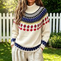 Women's Color Block Neck Loose Fit Pullover Sweater XL balta