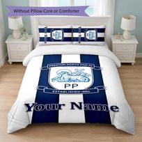 Preston North End Custom Name Text Bedding Set 1 Duvet Cover+2 Pillowcases Soccer Logo Personalized Gift For Special Occasion Bedroom Decor 135cmx200cm white