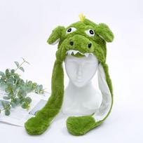 Minkštas pliušinis gyvūno kepurė su judančiomis ausimis Vaikams Žiemos dovana Vaikams ir paaugliams Dinosaur green