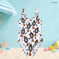 Girls Scoop Neck Wide Straps Sleeveless One Piece Swimsuit White Halloween Ghost Pumpkin Bat Printed 120 white
