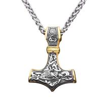 Vikings Thor Hammer Pendant Stainless Steel Mjolnir Necklace Nordic Rune Vegvisir Jewelry Popular Norse Scandinavian gray