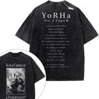 B NieR Automata Vintage Loose Washed TShirt Stylish Apparel AllSeason Retro Fashion Street Trend Soft  Comfortable L black