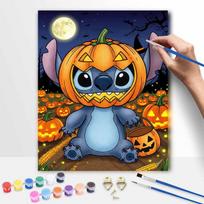 Disney digital oil painting Halloween pumpkin Stitch hand painting home decoration painting 40x50cm orange