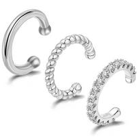 3pcs Ear Cuff 925 Sterling Silver Hoop Cuffs Earring for Women Teen Non Piercing Hypoallergenic Cubic Zirconia Earring Gifts white