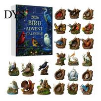 Bird Advent Calendar Themed Calendar, 24Pcs Acrylic 2D Ornament Set with Holiday Tree Decorations Hanging String, Christmas Decor, Gift for A black