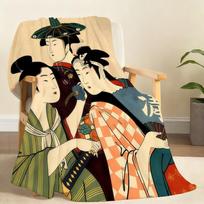 Japonų Geišos Moteriškas Pledas Minkštam Pledui Piknikui, Lovai, Sofai, Namų Miegamajam Jaukus Šiltas Patogus 75x90cm black