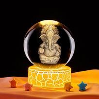 3D Laser Engraved Buddha Crystal Ball Night Light Ornament beige