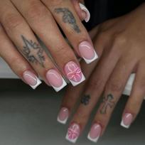 24Pcs Gradient French Press On Nails With 3D Water Ripple Carving Flower Decor Detachable Blush Pink False Nails gray