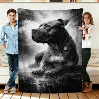 Juodas Pitbulis Lietuje Flanelinis pledas Minkšti jaukūs užklotai Snaudimui Kelionėms 75cm*90cm gray