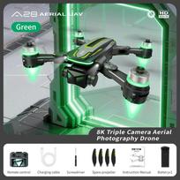 Professional A28 Drone Foldable GPS 8K Dual Camera 5G FPV Obstacle Avoidance Optical Flow One Key Takeoff RC Drone Brushless Motor 5.6in Large Screen 3 batteries žalia