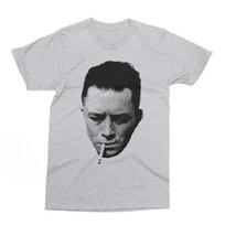 Albert Camus portretas Vintažiniai Unisex marškinėliai Unisex Oversized medvilniniai marškinėliai Laisvalaikio Harajuku Vasariniai Laisvi Streetwear Y2k Viršutinė dalis Hip Hop S gray