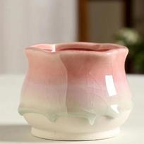 Gradient Ice Crack Glazed Ceramic Succulent Pot Round Belly Lace Flowerpot for Home Desktop Decor brown