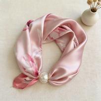 Simulation silk satin silk scarf light luxury fashion printing magnetic silk scarf lazy silk scarf pearl neck small scarf 15*47 brown