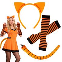 Oranžinės Katės Ausys ir Uodega, Dryžuotos Rankovės Šildytuvai Kostiumas Helovino vakarėlio Aksesuarai Cosplay United States orange