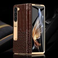 Odinis telefono dėklas, skirtas „Samsung Galaxy Z Fold 6 5 4 3 Fold6 Fold5“, auksu dengtas, magnetinis vyris, galinis dangtelis su veidrodine plėvele. For Galaxy Z Fold 5
