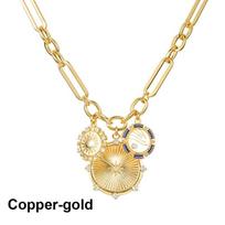 18K Gold-Plated Sun & Heart Charm Choker Necklace Thick Chunky Paperclip Chain Hip Hop Zircon Inlay Unisex Fashion Jewelry varis