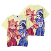 Sundrop Moondrop FNAF Security Breach Cute Art 3D All Over Print T-Shirt, Sun Moon Animatronic Character Graphic Short Sleeve Tee L beige