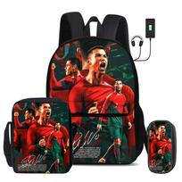 Ronaldo 3 dalių rinkinys Mokyklinės kuprinės su USB sąsaja CR Futbolo žvaigždės Pečių krepšys Futbolo sporto pieštukinė vaikams Kuprinė