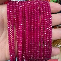 Lab-Grown Ruby Red Corundum Round Faceted Beads, Smooth Surface, Semi-Finished Gemstone for Beading Approx. 38cm Strand pink