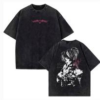 Vintage Washed DEATH NOTE T Shirts L Lawliet Graphic Print T-Shirts Tshirt Short Sleeve 100% Cotton Soft Tee Men Women Clothes M black