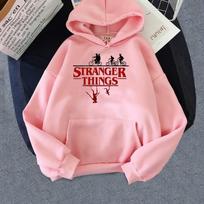 Stranger Things Print Pullover Hoodie Fleece Jacket Sweatshirt Unisex Loose Warm Hooded Top S rožinė
