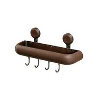 Plastic Shower Shelf with Suction Cup Mount, Wall Storage Rack with Front Guard and Lower Hangers for Bath Items M black