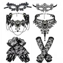 Helovino vakarėlio katės ausų lankelis su nėriniu varpeliu Choker rinkinys Cosplay kostiumo aksesuaras Moteriškas festivalio persirengimo aksesuaras 6-Piece Set gray