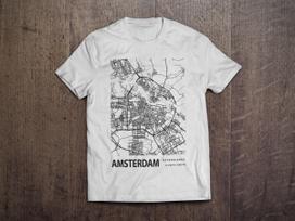 Amsterdam Netherland Blueprint City Map Coordinates / Heavyweight cotton unisex t-shirt with print tee top XL gray