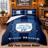 Preston North End Pattern Bedding 3Pcs Set Custom Name, Bed Sheet And Pillowcases For Home Bedroom 135cmx200cm blue