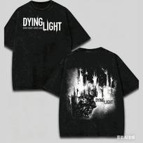 Dying Light Horror Game T-shirt Unisex Double Sided Vintage Washed Short Sleeve Graphic Tee Summer Oversized Streetwear Tops L gray
