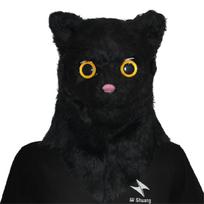 Realistiška judanti burna katės kaukė, judanti burna gyvūno galvos kaukė, Cosplay kostiumas juoda