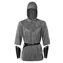 Medieval Knightess Costume Accessories Renaissances Faux Chain Mail Armors Tunics Shirt Coif Cowl Belt Bracers Set XXL gray