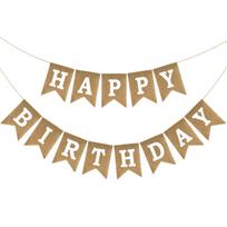 Happy Birthday Banner - NO DIY Burlap Happy Birthdays Party Decoration Bunting for Celebration Party Backdrops brown