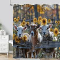 Sodybos gyvūnai Dušo užuolaida Juokinga kiaulė avis asilas Dušo animacinis filmas Rustic tvartas Poliesterio audinys Vonios dekoras Užuolaida Plaunama W180xH180cm
