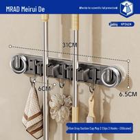 Movable Suction Cup Mop Clip Wall-Mount Storage Rack gray