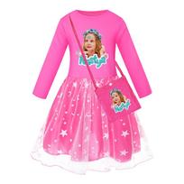 5530 Mergaičių Suknelė su Nastya Atspaudu, Tinklelio, Vaivorykštės, Apvalia Kaklo Iškirpte 120cm pink