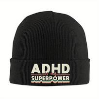 pc ADHD Bonnet Hats my SuperPower Beanie Hats Printed Knitting Hat Autumn Cool Unisex Women Unisex Kpop Elastic Cap black