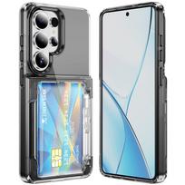 Military Fan Card Holder Case for Samsung S26 Ultra - Transparent Flip Stand Cover Compatible with S24/S25 S24 skaidri juoda spalva