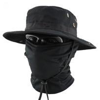 Camouflage Boonie Cap & Balaclava Set, Foldable Soft Wide Brim Hat Sunscreen Caps for Outdoor Hunting Fishing black