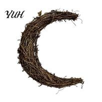Flexible Rattan Twig Rings Natural Woven Moon Wreath, Hollow Crescent Shape Wreath DIY Christmas Ornament Supplies Base, Durable Decorative black