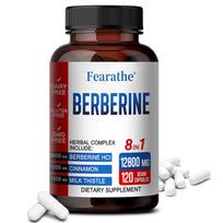 Fearathe Berberine HCl 6000mg 8-in-1 Herbal Complex Supplement with Organic Ceylon Cinnamon, Milk Thistle, Turmeric, 120 Caps 120 Capsules