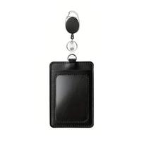 Black Badge Holder PU Leather Name Card Badge Fashion ID Card Holder  Business juoda
