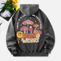 Grybų Plovimo Hoody Moteriškas „Nesijaudink“ Spausdintas Medvilninis Drabužis Ilgomis Rankovėmis Kišenė Oversize Žieminis Moteriškas L gray